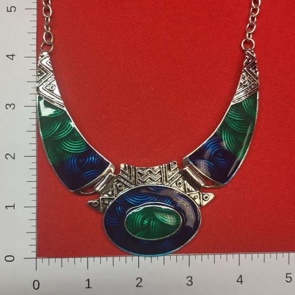 Oval Gangle Bib Collar Necklace Earrings Jewelry Set Boho Statement Metal Tribal - Picture 10 of 16